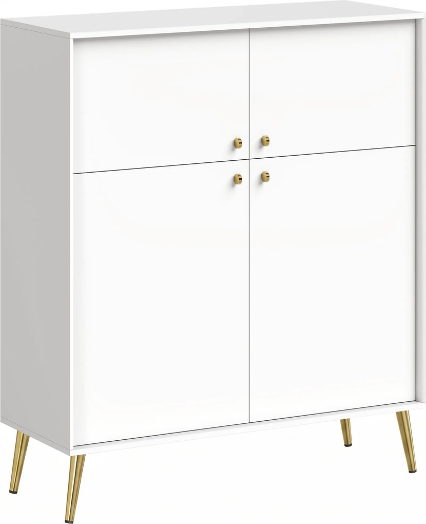 HOMCOM Aparador moderno, buffet de 105,4 cm com 4 portas com fecho suave e pés metálicos, para sala de jantar e cozinha, creme branco | Aosom Portugal
