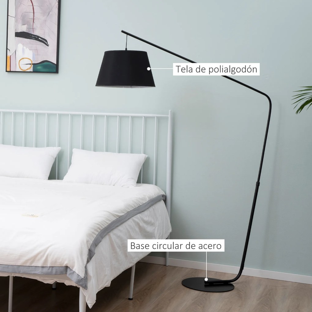 HOMCOM Candeeiro de Pé em Forma de Arco com Ecrã Suspenso de Tecido Suporte para Lâmpada E27 Máx. 40W e Interruptor de Pé Candeeiro de Pé Moderno para Sala de Estar Dormitório 143x40x182cm Preto
