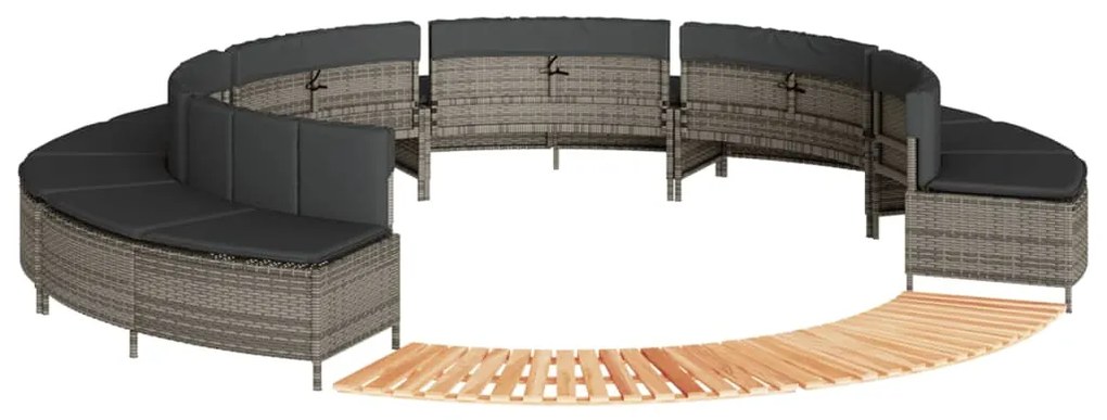vidaXL Contorno de banheira vime PE e madeira de acácia maciça cinza