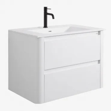 Conjunto De Móvel De Casa De Banho Suspenso 80x50 Cm Em Madeira Com Lavatório Integrado Egerton Branco & Sem Espelho & Preto Mate, 20 - Sklum
