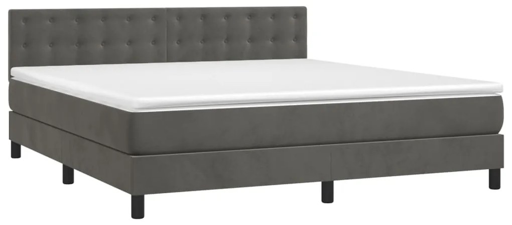 Cama box spring c/ colchão/LED 160x200cm veludo cinzento-escuro