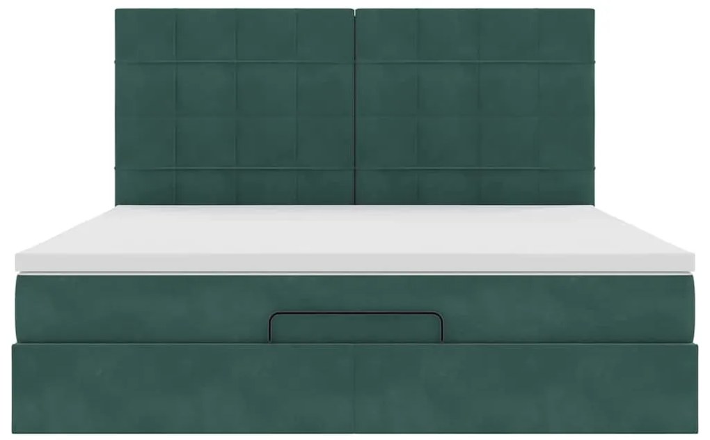 Estrutura de cama otomana com colchão verde escuro veludo