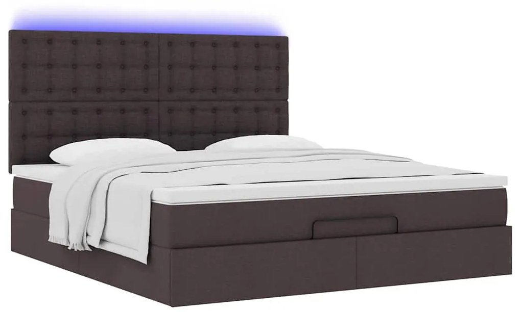 Estrutura de cama otomana com colchão tecido castanho escuro