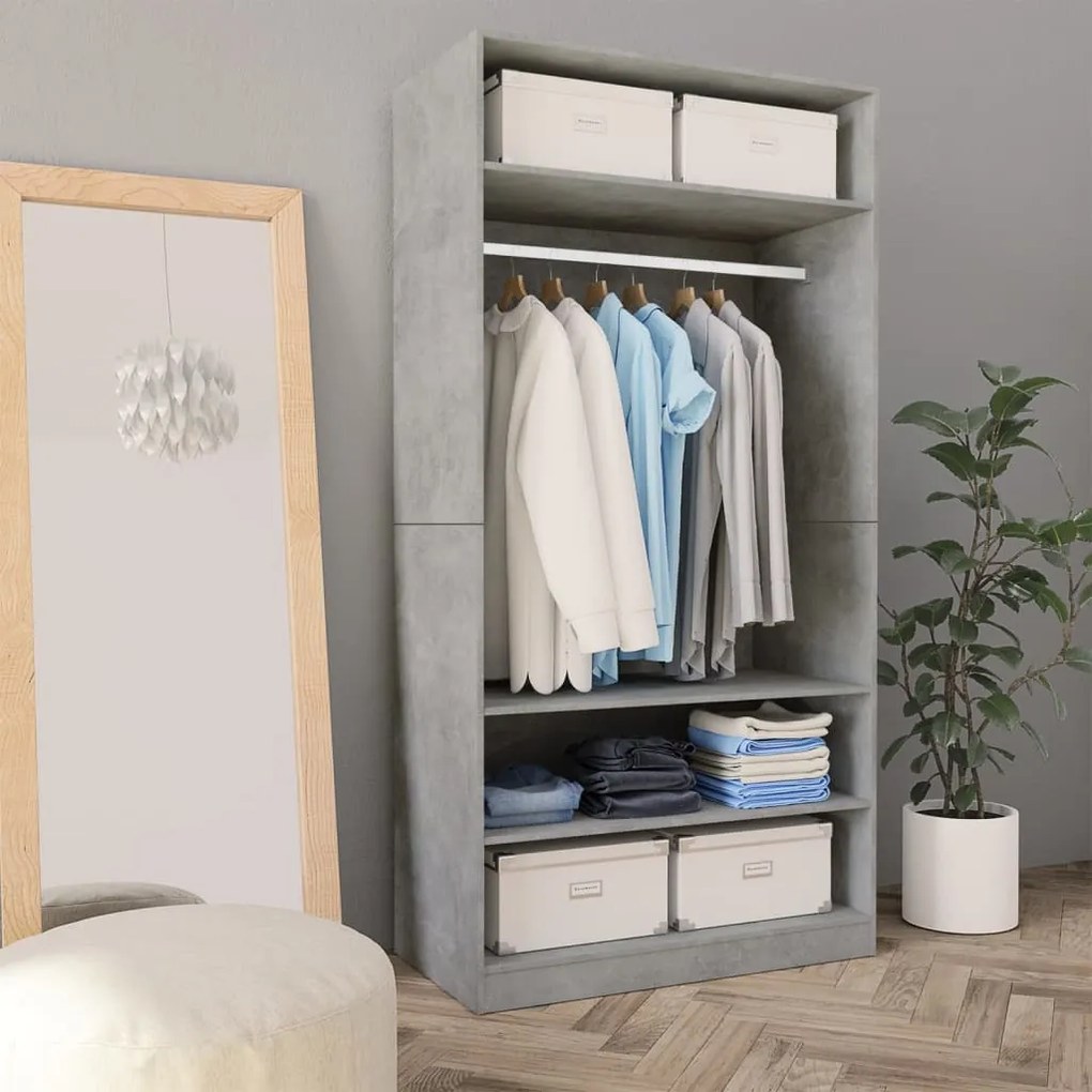 vidaXL Roupeiro 100x50x200 cm contraplacado cinzento cimento