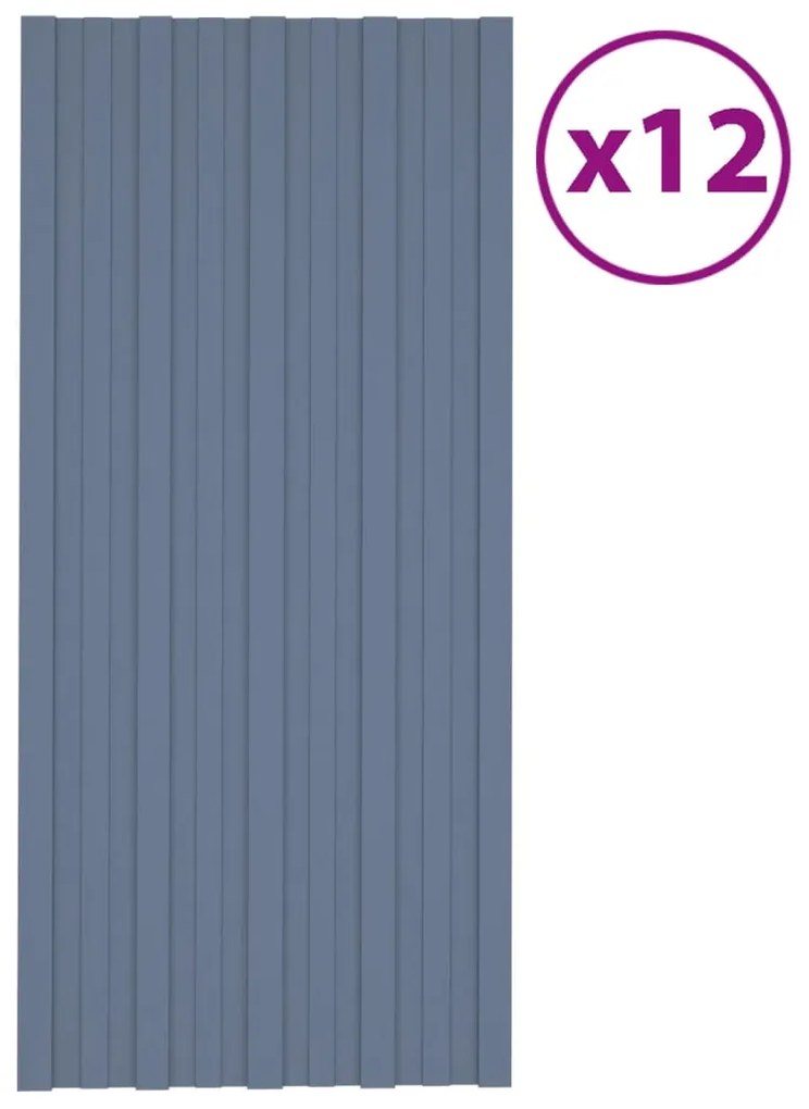 vidaXL Painéis de telhado 12 pcs 100x45 cm aço galvanizado cinzento