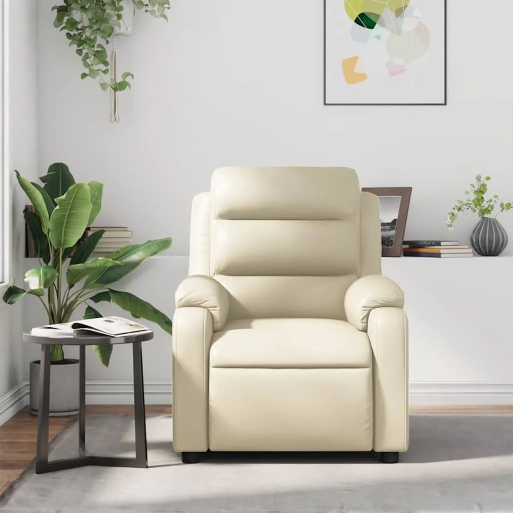 Poltrona de massagens reclinável couro artificial cor creme