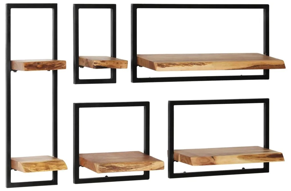 vidaXL Conjunto prateleiras de parede 5 pcs madeira acácia maciça/aço
