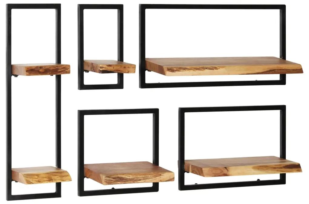 Conjunto prateleiras de parede 5 pcs madeira acácia maciça/aço