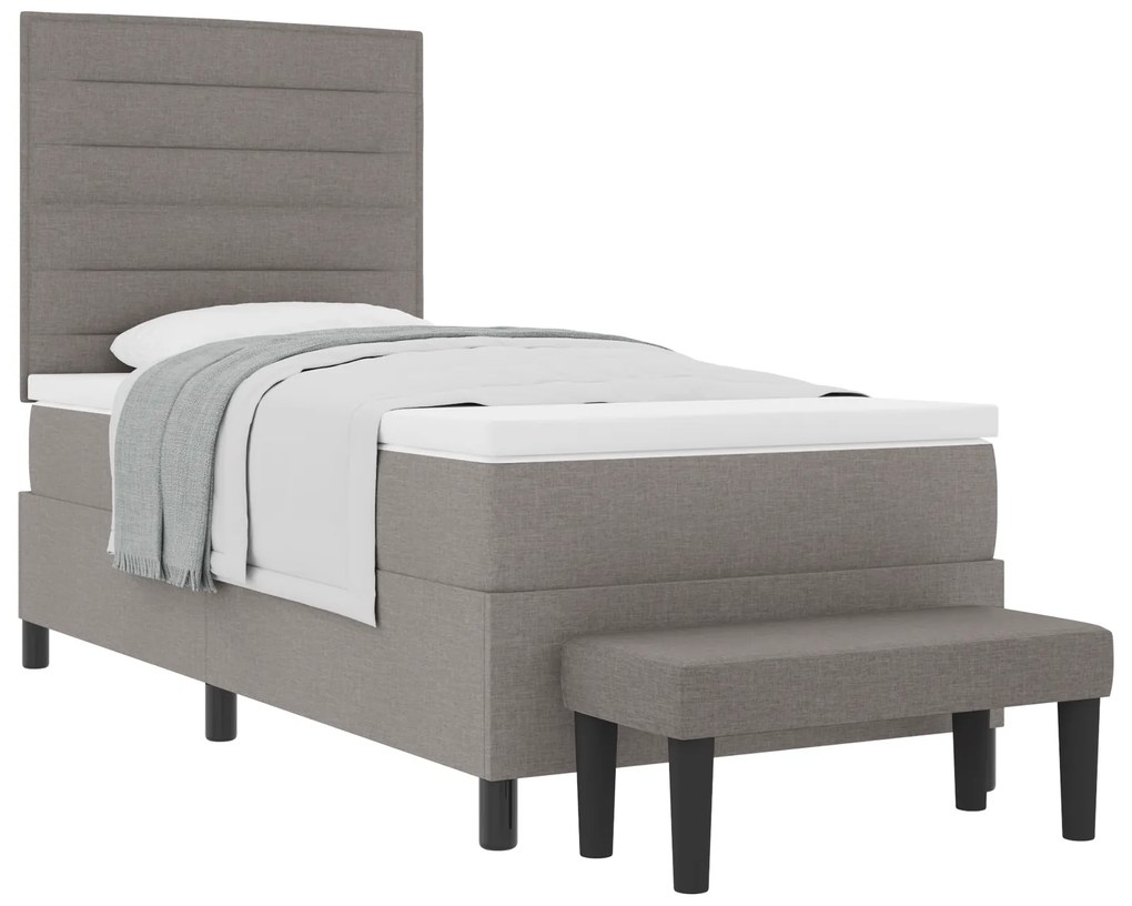 Cama Box Spring com Colchão e Banco Cinza 80x200 cm Tecido