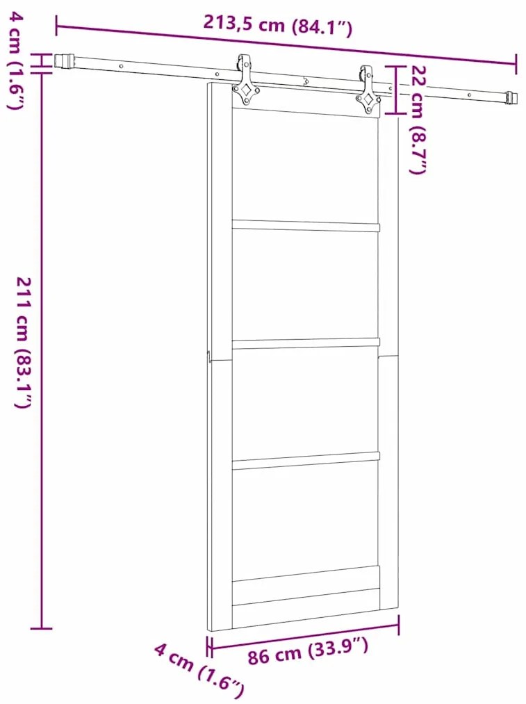 Porta Deslizante com Conjunto de Hardware 'ORKDAL'Branco Madeira de Pi