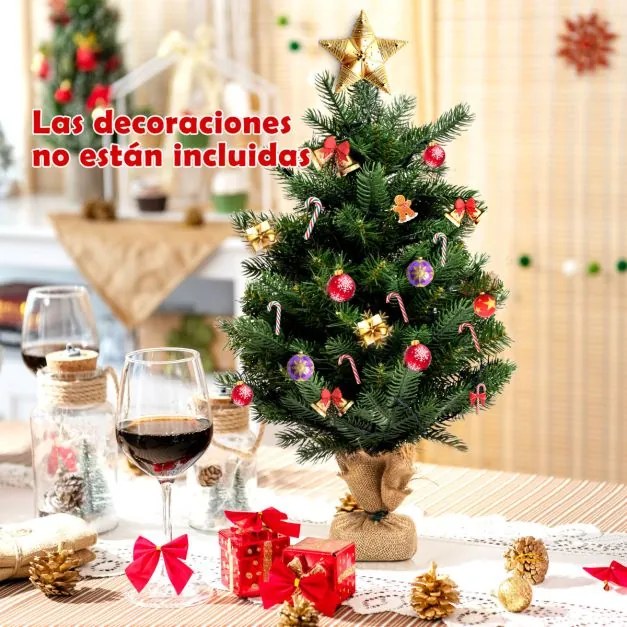 Árvore de Natal artificial de 60 cm com 35 luzes LED e temporizador 234 ramos Base estável Decorações Verde