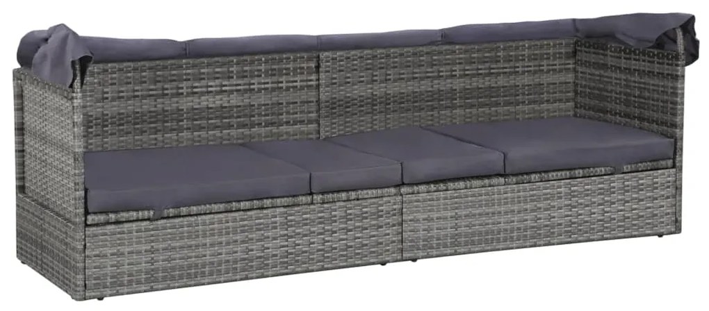 Espreguiçadeira de jardim com toldo 205x62 cm vime PE cinzento
