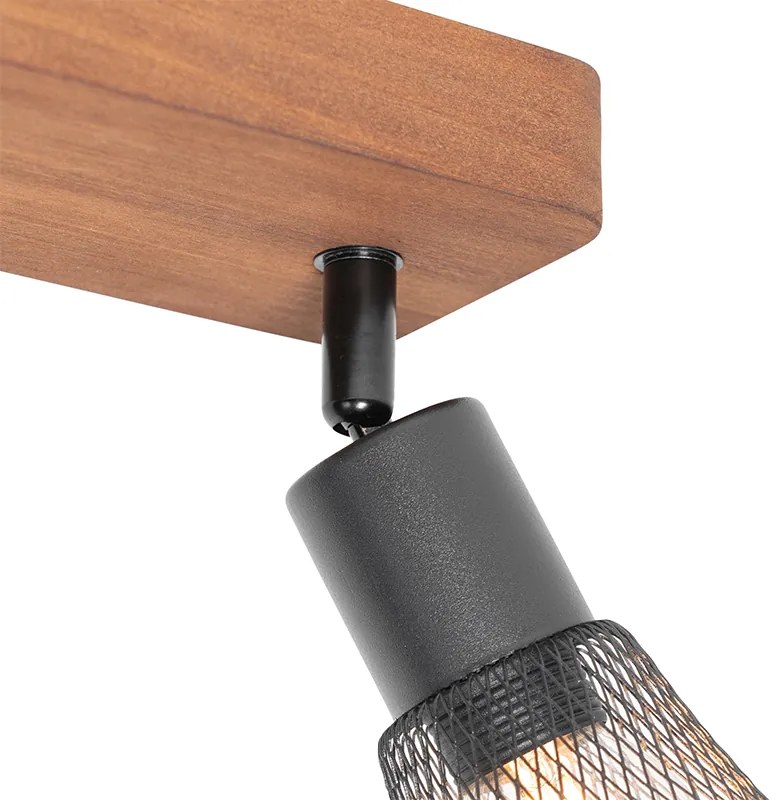 Foco industrial preto com madeira 2 luzes - Kristina Industrial