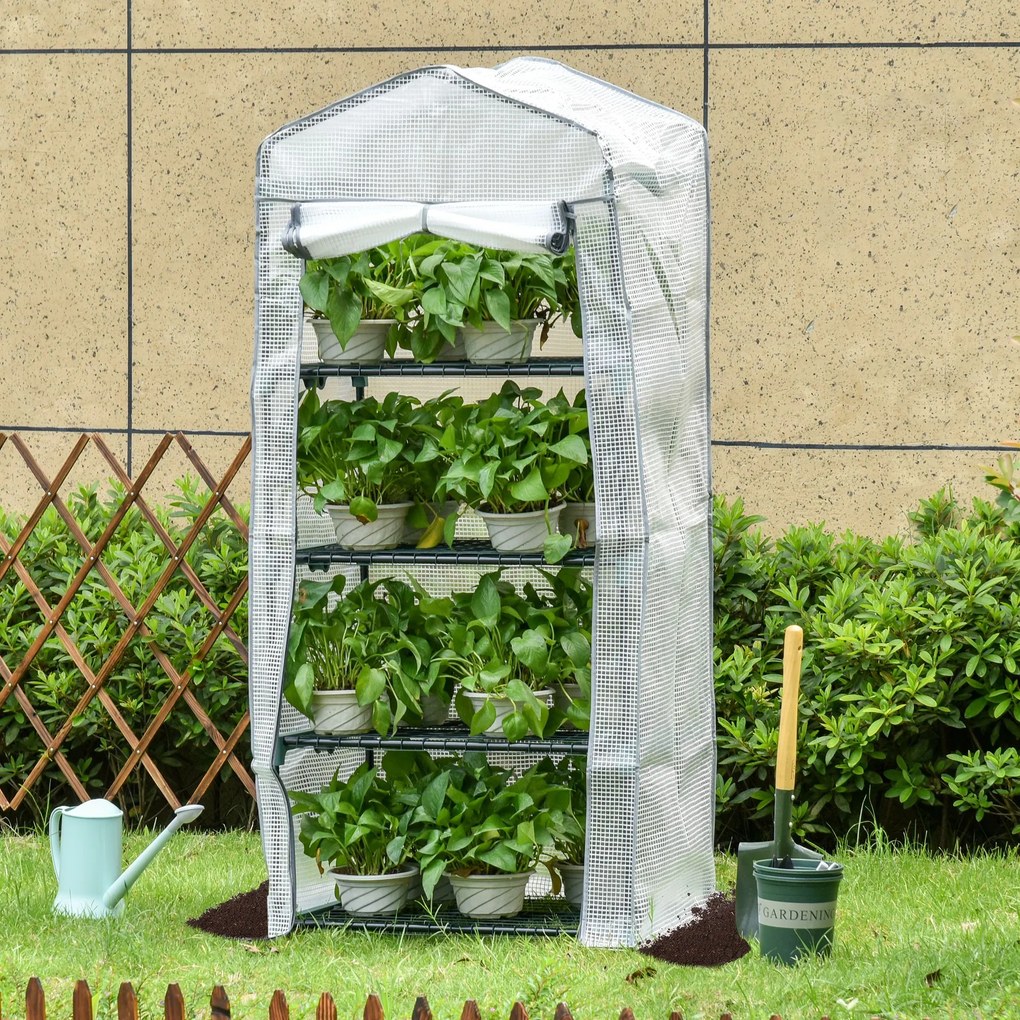 Estufa de jardim para varanda  70 x 50 x 160 cm, estante com 4 níveis, aço com revestimento epóxi, lona removível em PE de alta densidade, branco