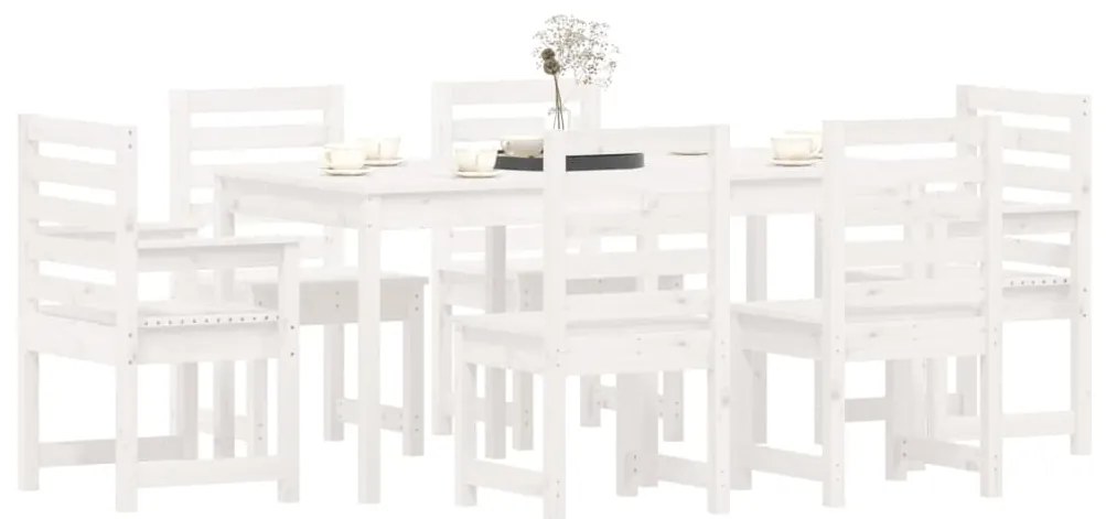 7 pcs conj. de jantar p/ jardim madeira de pinho maciça branco