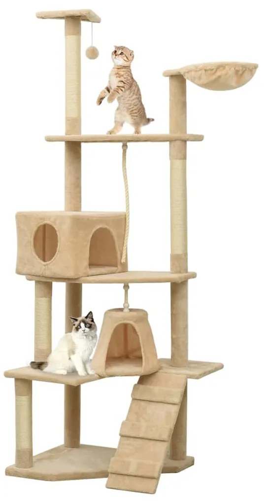 vidaXL Árvore para gatos com postes arranhadores sisal bege 191 cm