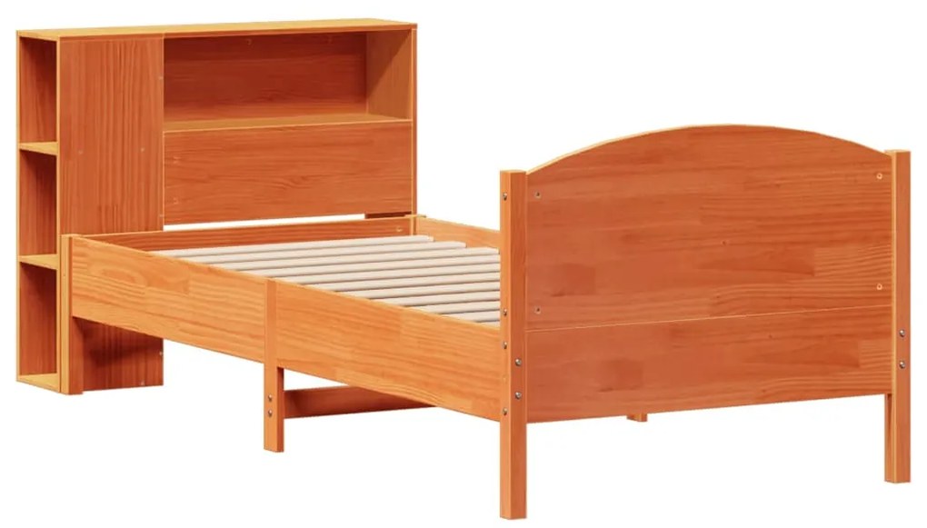 Cama com estante sem colchão 90x200cm pinho maciço castanho-mel
