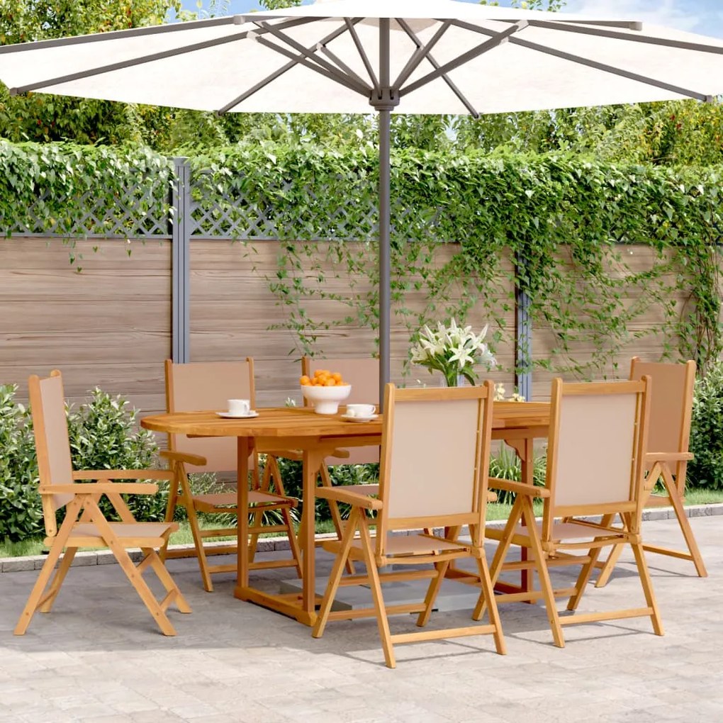 vidaXL 7 pcs conjunto jantar jardim tecido/madeira cinza-acastanhado