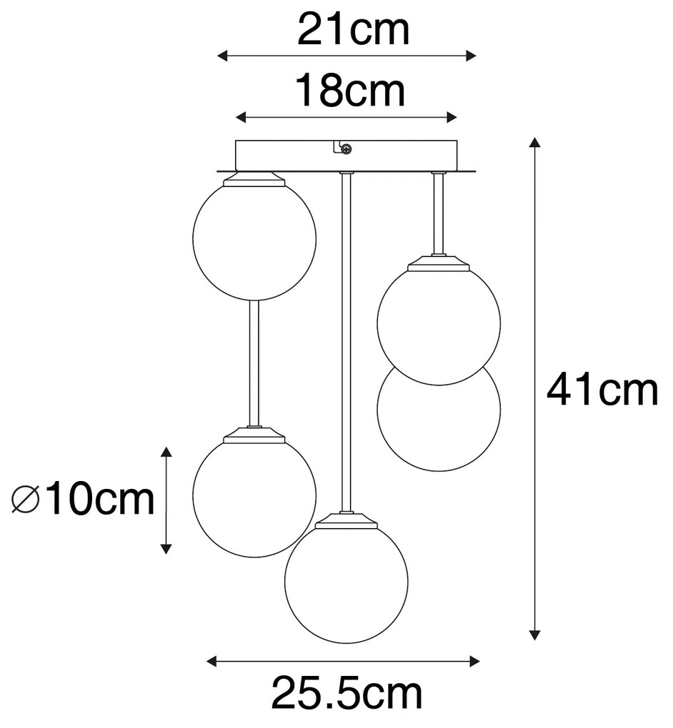 Moderno candeeiro de tecto preto com vidro opalino 5-luz - Atenas Moderno