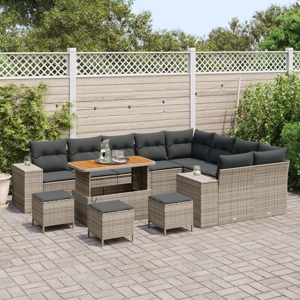 Conjunto de Sofá de Jardim vidaXL de 13 Peças com Almofadas Cinza Ratt
