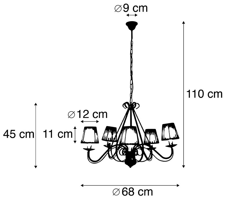 Candeeiro de teto branco com abajures plissados creme 5 luzes - Giuseppe