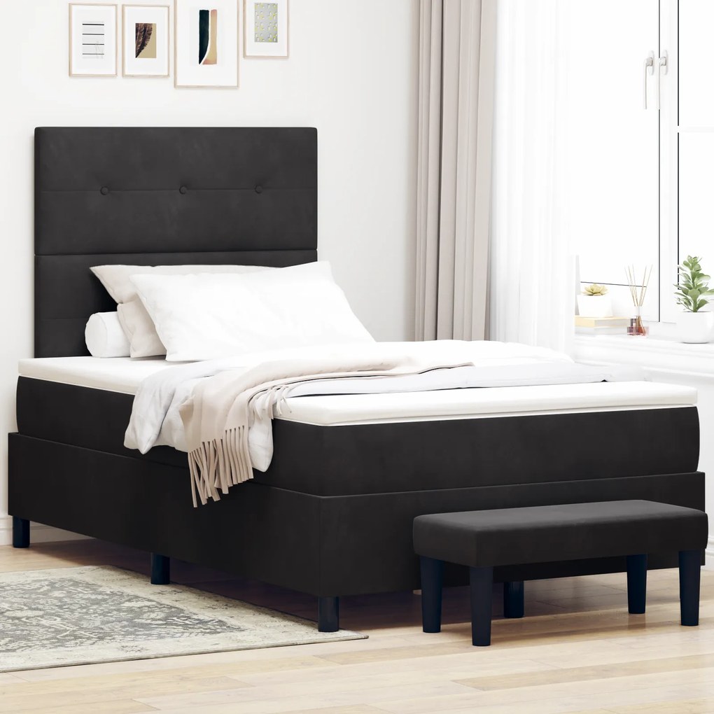vidaXL Cama Box com Colchão &amp; Banco Preto 120x190 cm Veludo