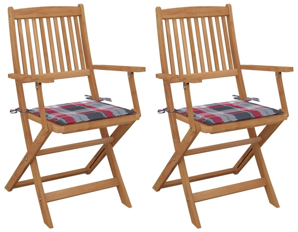 vidaXL Cadeiras de jardim dobráveis c/ almofadões 2 pcs acácia maciça
