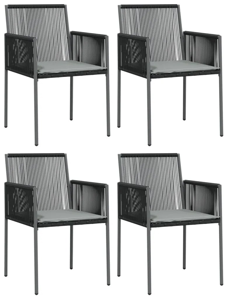 5 pcs conjunto jantar p/ jardim c/ almofadões vime PE/aço preto