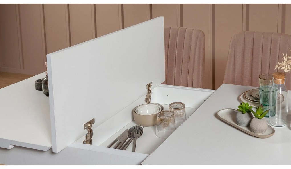 Conjunto de Mesa de Jantar Extensível e Cadeiras Vina – Branco Pedra –