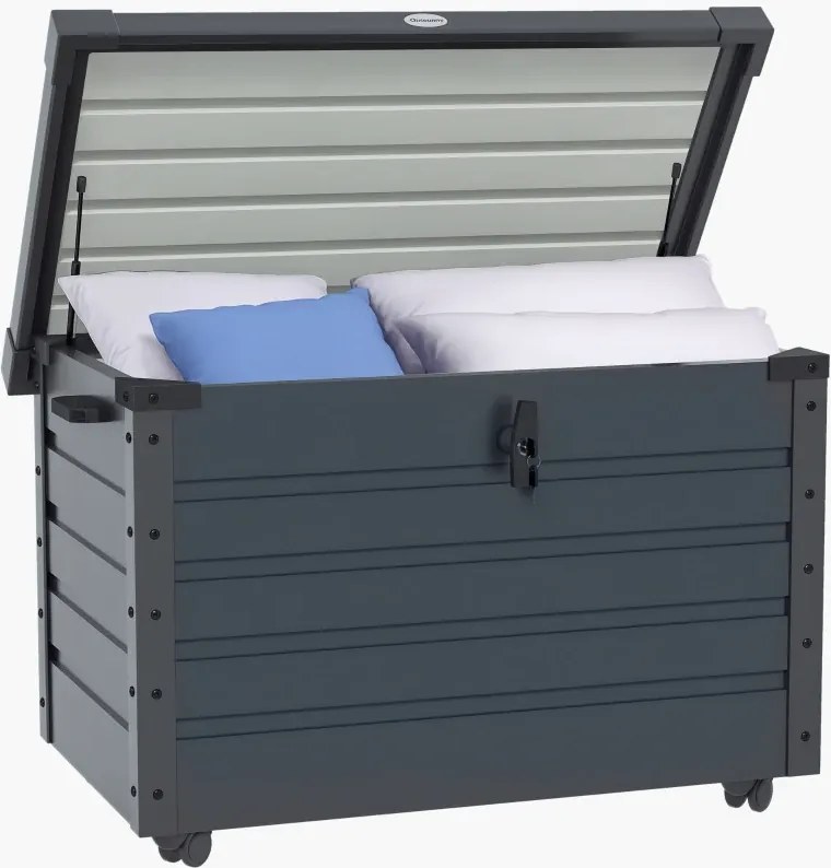 Baú de Exterior 295 L Baú de Armazenamento de Aço Galvanizado com 1 Fechadura para Jardim 100x62x65 cm Cinza Escuro