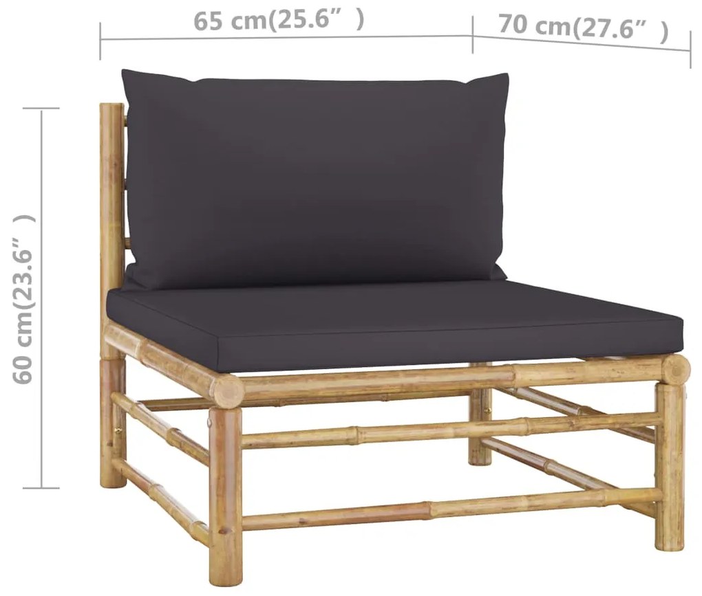 4 pcs conj. lounge jardim em bambu c/ almofadões cinza-escuro