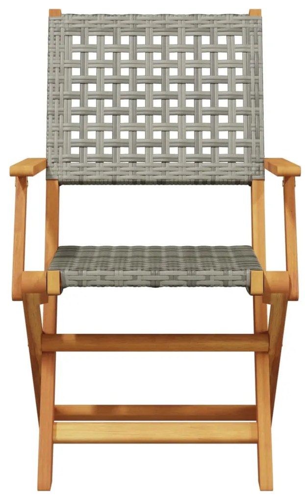 3 pcs conjunto de bistrô vime PE e madeira maciça cinzento