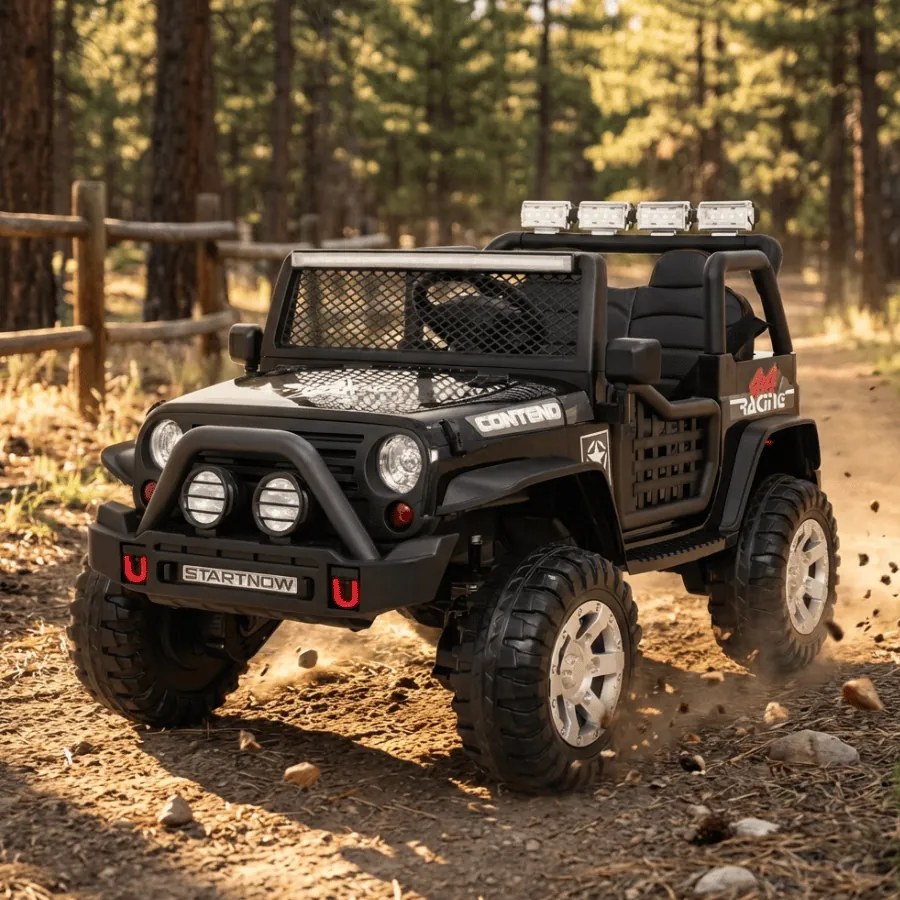 Jipe elétrico para Crianças 12V Jeep BEAST 4x4, Rodas de espuma EVA, Assento Couro ecológico Preto