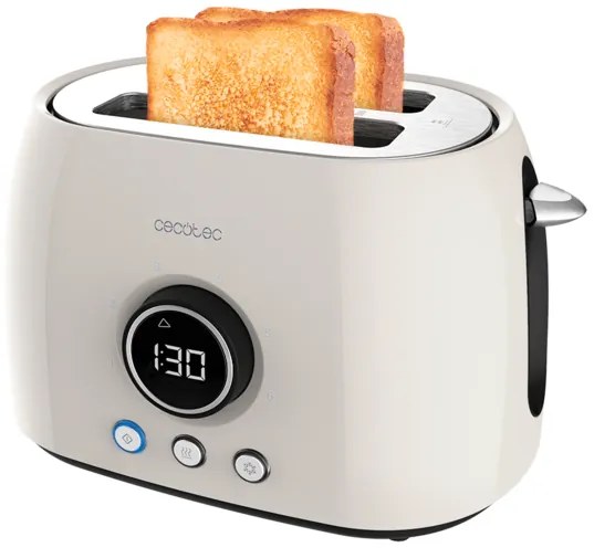 Torradeira digital de 800 W ClassicToast 8000 Beige Double, 2 ranhuras extralargas para 2 torradas, Ecrã Digital, 3 funções, suporte superior, design