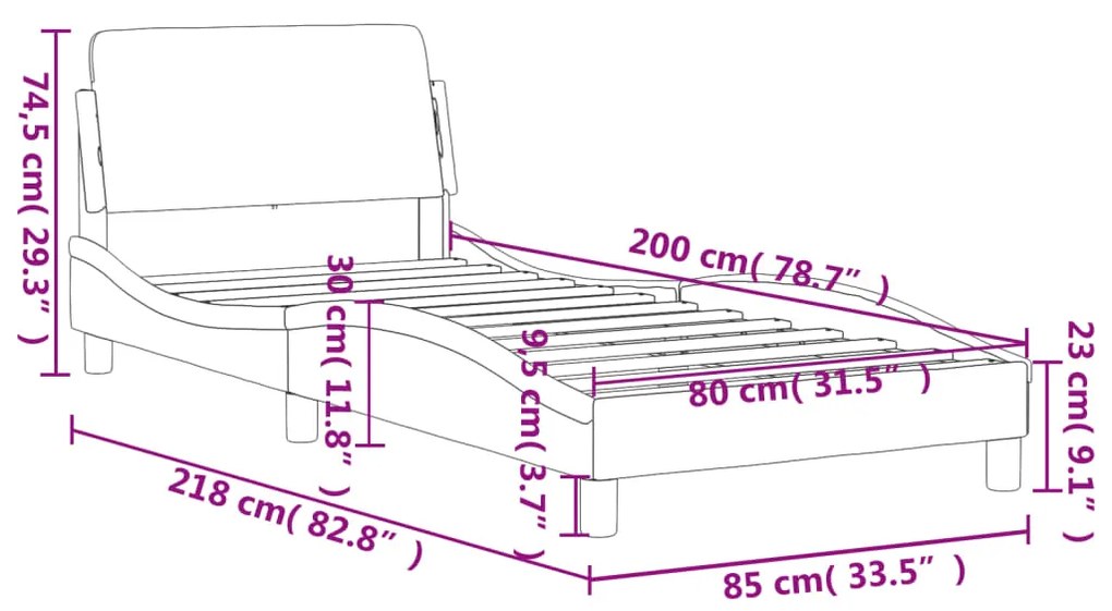 Estrutura de cama c/ cabeceira tecido 80x200 cm cinza-claro