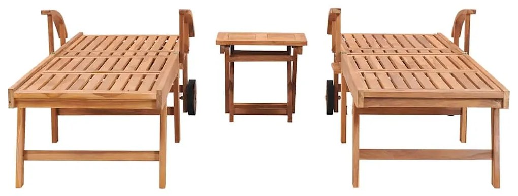 Espreguiçadeiras com mesa 2 pcs madeira de teca maciça