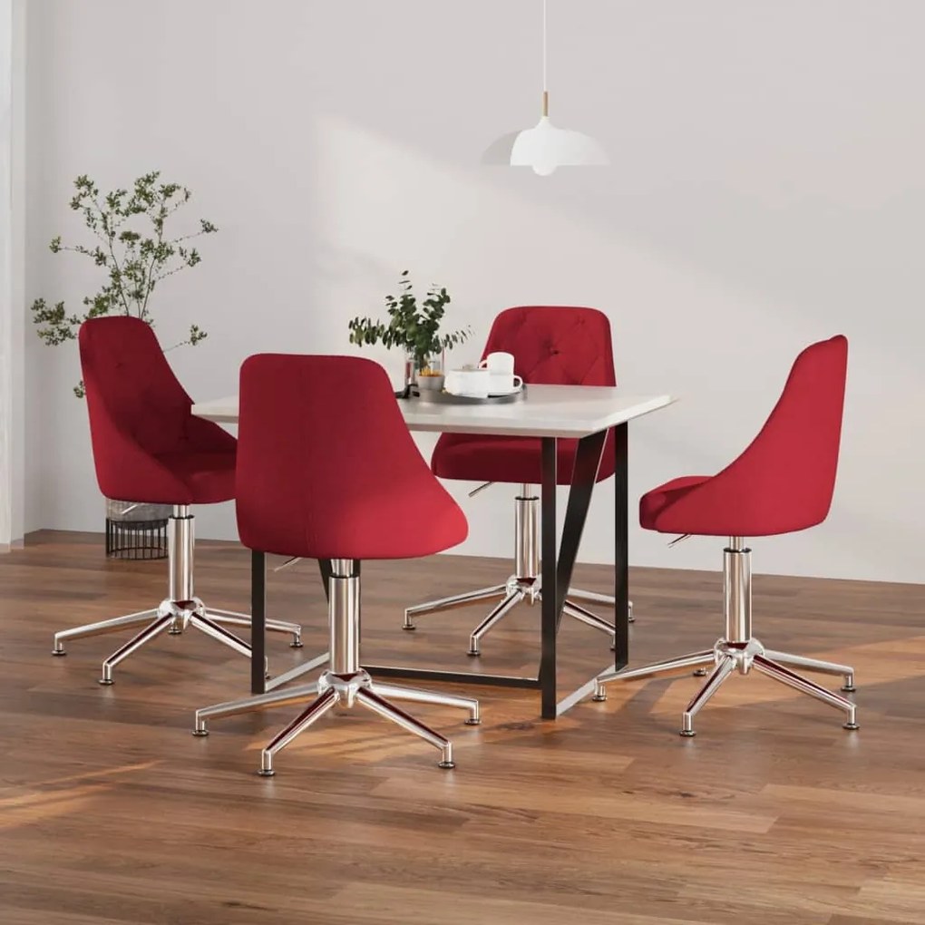 vidaXL Cadeiras de jantar giratórias 4 pcs tecido vermelho tinto