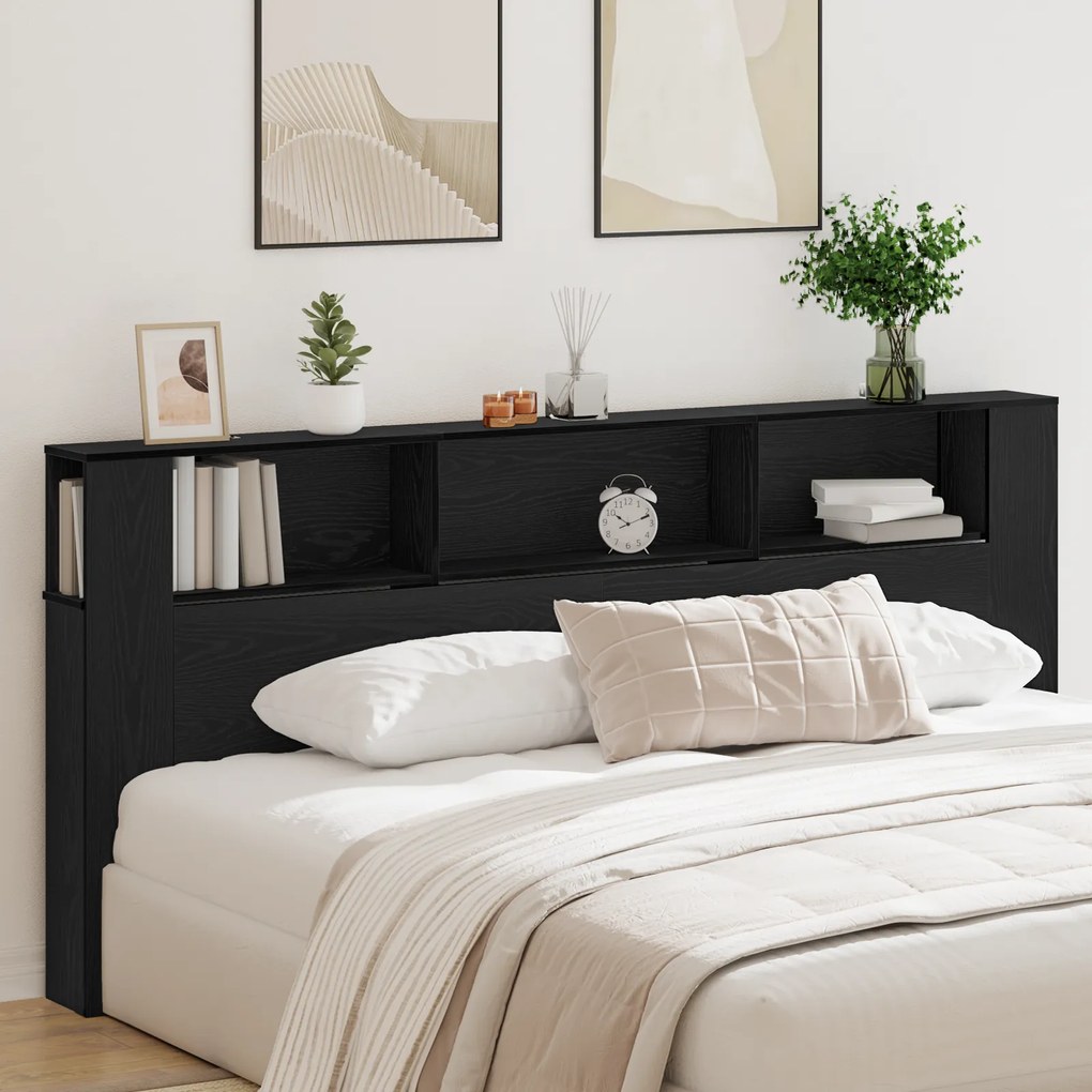 Cabeceira Cabinet vidaXL Preto Carvalho 220x18,5x104,5 cm