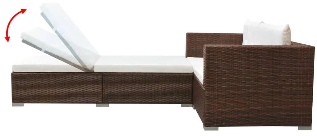 3 pcs conjunto lounge jardim c/ almofadões vime PE castanho