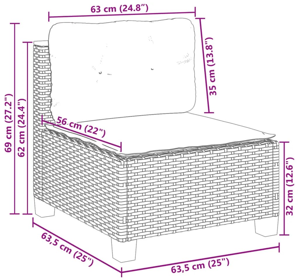 8 pcs conjunto de sofás p/ jardim com almofadões vime PE bege