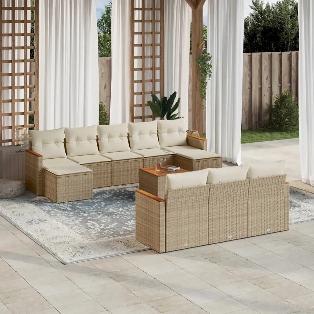 11 pcs conjunto sofás de jardim c/ almofadões vime PE bege
