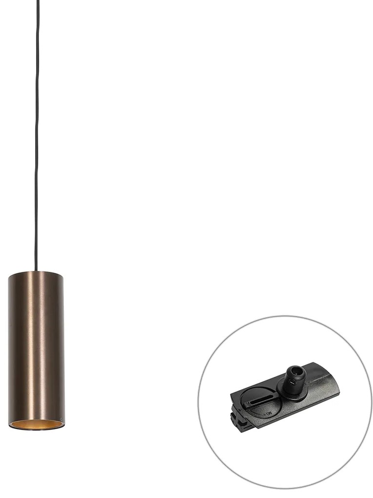 Candeeiro Pendente de Design Bronze Escuro com Adaptador para Calha Monofásica - Iconic Tubo
