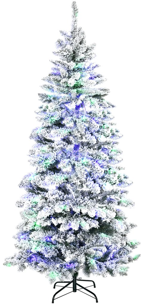 HOMCOM Árvore de Natal 210 cm com 250 Luzes LED Árvore de Natal Nevada com 829 Ramos e Base Dobrável Ø112x210 cm Verde
