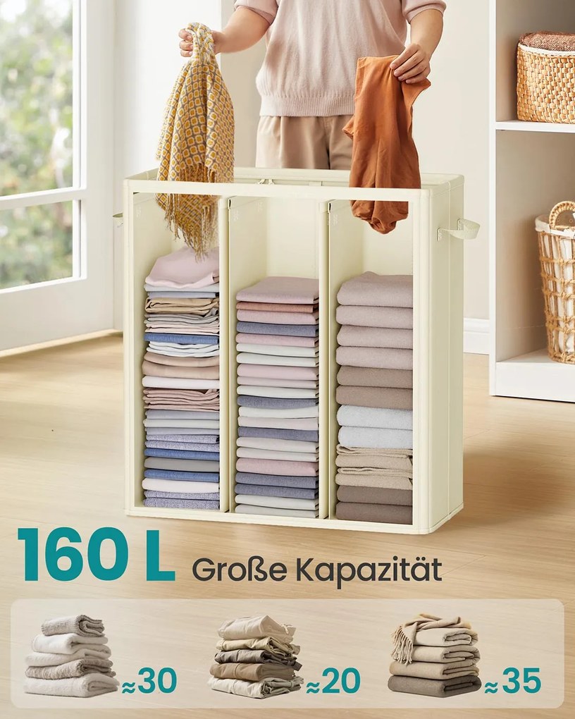Cesto para roupa suja com três compartimentos (160L) 64 x 33 x 75 cm Creme