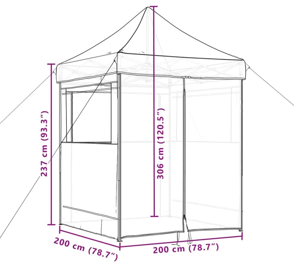 Tenda p/ festas pop-up dobrável com 4 paredes laterais castanho