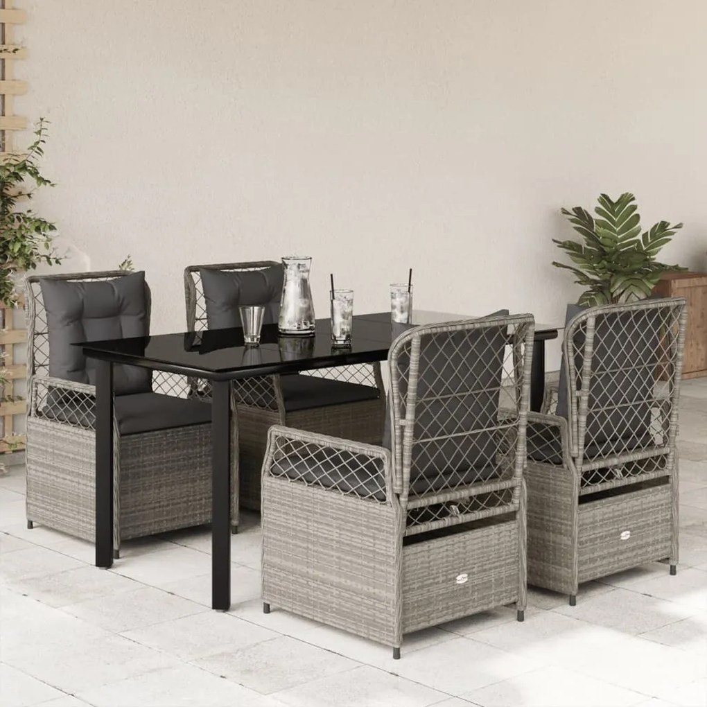 vidaXL 5 pcs conjunto de jantar p/ jardim c/ almofadões cinzento claro