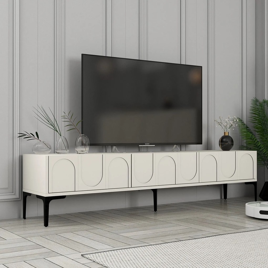 Móvel TV Lyon – Creme e Preto – 180x42x35 cm