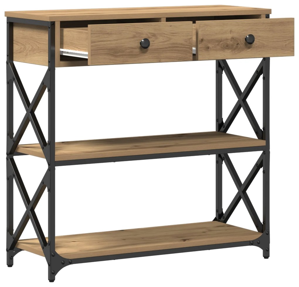 Mesa de Console vidaXL Carvalho Artesanal 75x28x75 cm Madeira e Aço