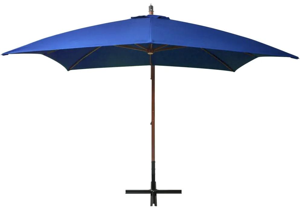 Guarda-sol suspenso com poste 3x3 m abeto maciço azul-ciano