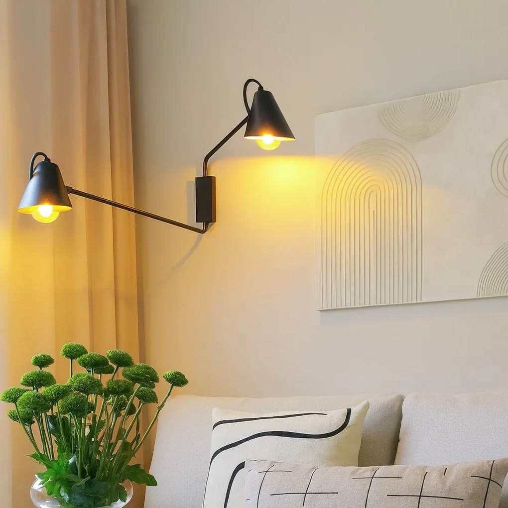 Candeeiro de parede inteligente moderno preto 2-luzes ajustável Incl. WiFi A60 - Lune